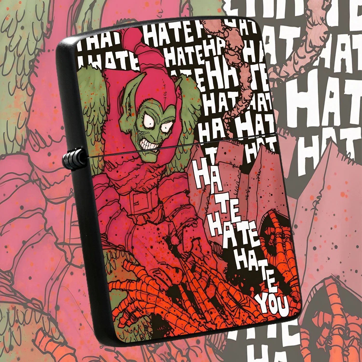 Trendy Graffiti Green Goblin Themed Portable Lighter, Full Printed Hate Series Art Creative Unique Carry Item, Suitable For Daily Gathering Camping And Any Scenarios, Exquisite Distinctive Fun Practical Gift For Trend Hobby Friends Interest