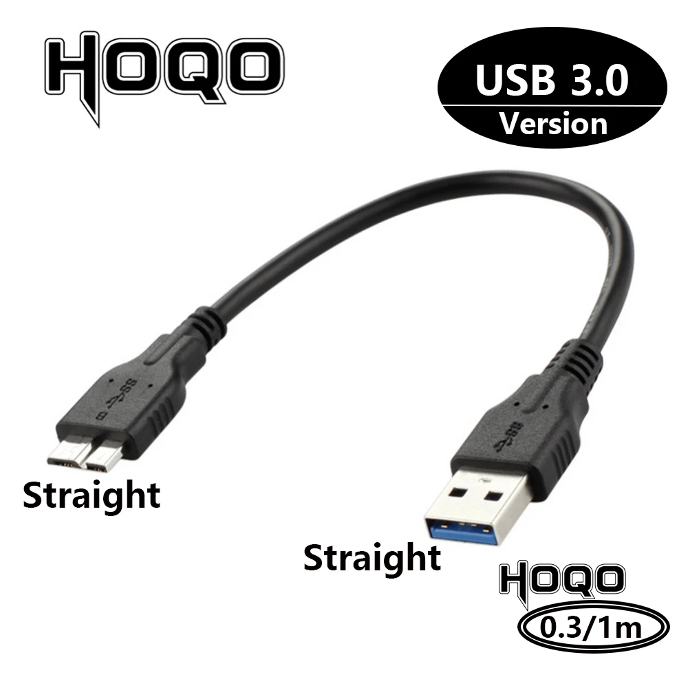 Hoqo-Cable USB 3,0 tipo A Micro B macho, 90 grados, izquierda, derecha, ángulo, para WD, Samsung, HDD, disco duro externo