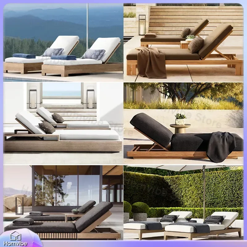 Teak Wood Lounge Chair Outdoor Waterproof Sunbed Poolside Beach Garden Furniture Solid Wood Recliner Patio Deck Chaise Longue