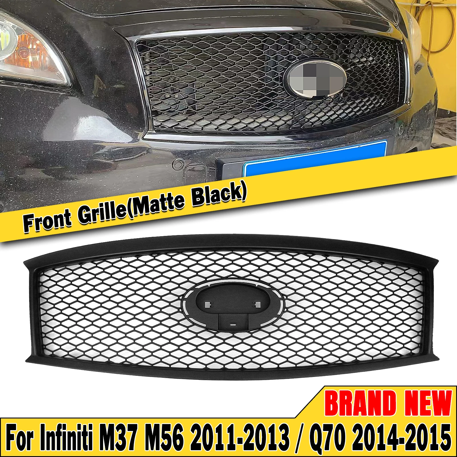 Car Grills Front Grille For Infiniti M37 M56 2011-2013 Q70 2014-2015.4 Honeycomb Style Gloss/Matte Black Upper Bumper Hood Mesh