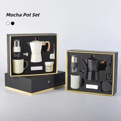 Hand Grinder Coffee Maker Set,Hand Grinder Set Gift Box,Moka Pot 6 Piece Set,with Cup,bean Bin,filter Paper and Bean Brush Spoon