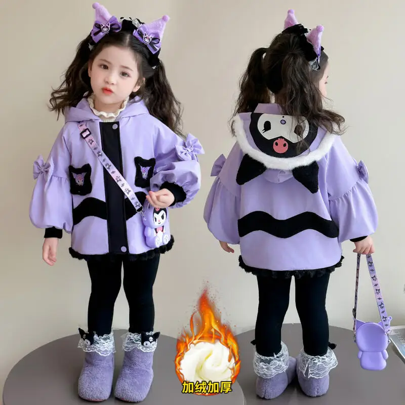 

Girls' Kuromi Thick Stormtrooper Coat Winter 2025 New Children's Cartoon Cute Fashion Hooded Warm Tops Comfort Sweet Girl Clothe
