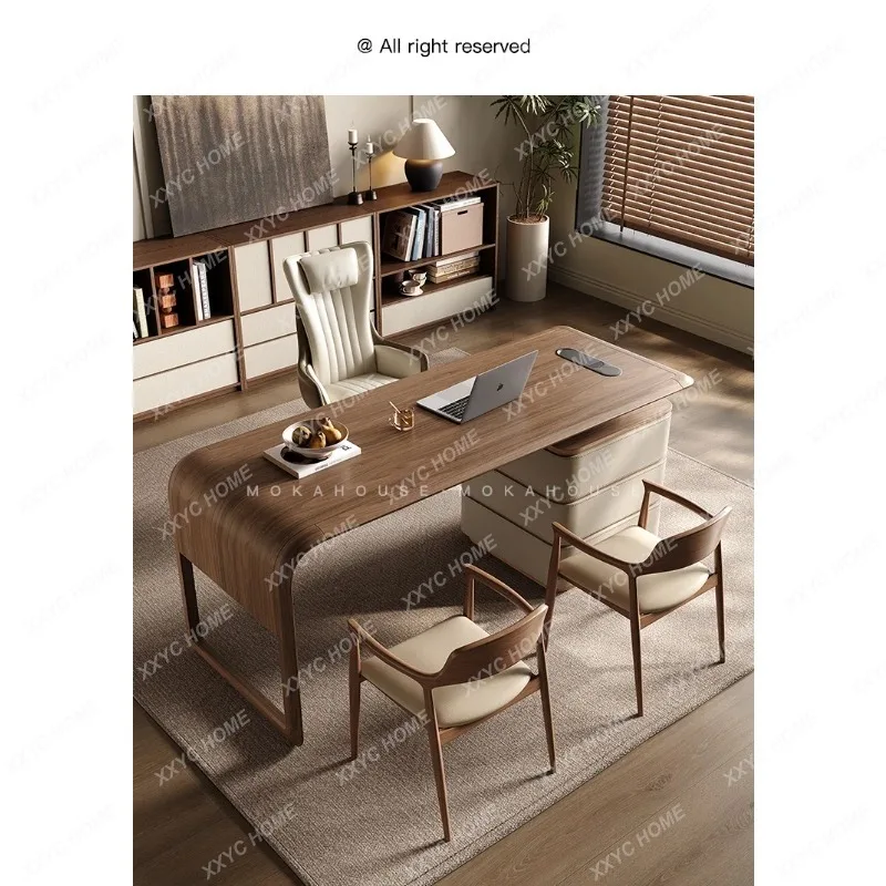 JYAzeMedieval style desk study household walnut solid wood high-end ash wood office tables and chairs