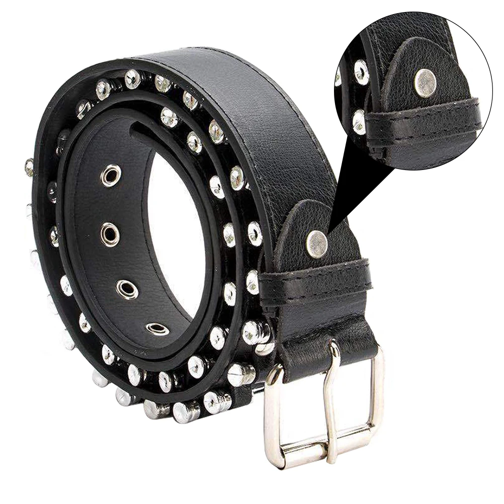 

Bullet Belt Punk Artificial Men Casual Belts Black Metal Buckle Fashion Matching Outfit Leisure Work Gift