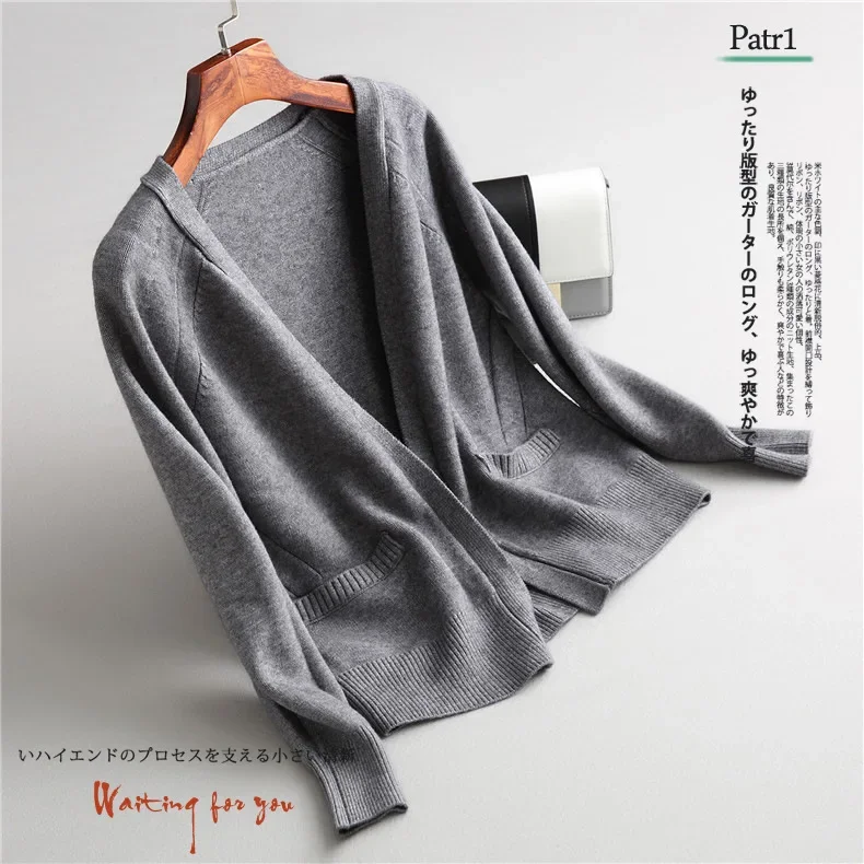 Neue Frauen Frühling Herbst Pullover Strickjacke Mode v kragen einfarbig Wolle Mischung Tasche Lose Stricken Pullover Outwear Mantel