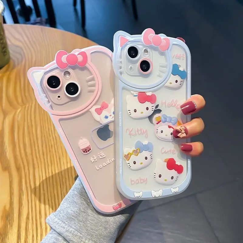 Kawaii Hello Kitty 16 15Promax Phone Case Transparent Iphone 12/13 14Plus Cartoon Xr/xs Soft Shell Xsmax All Inclusive Case