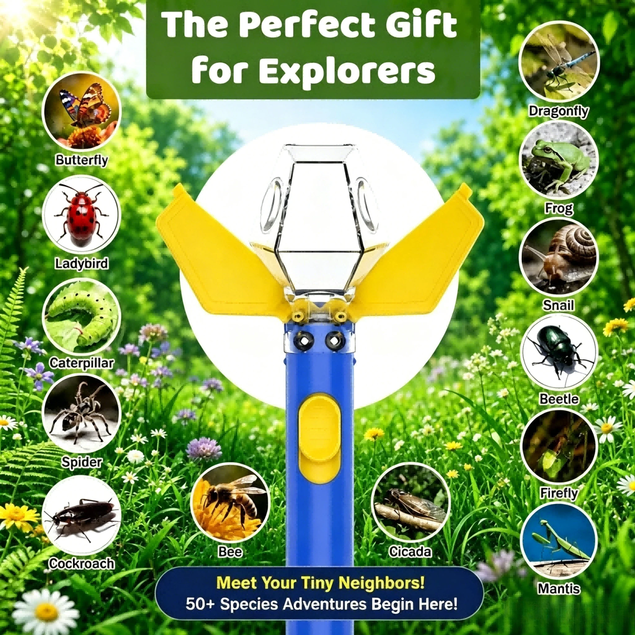 Multifunctional portable insect trap with a press-type transparent observation box and a 6x magnifying glass