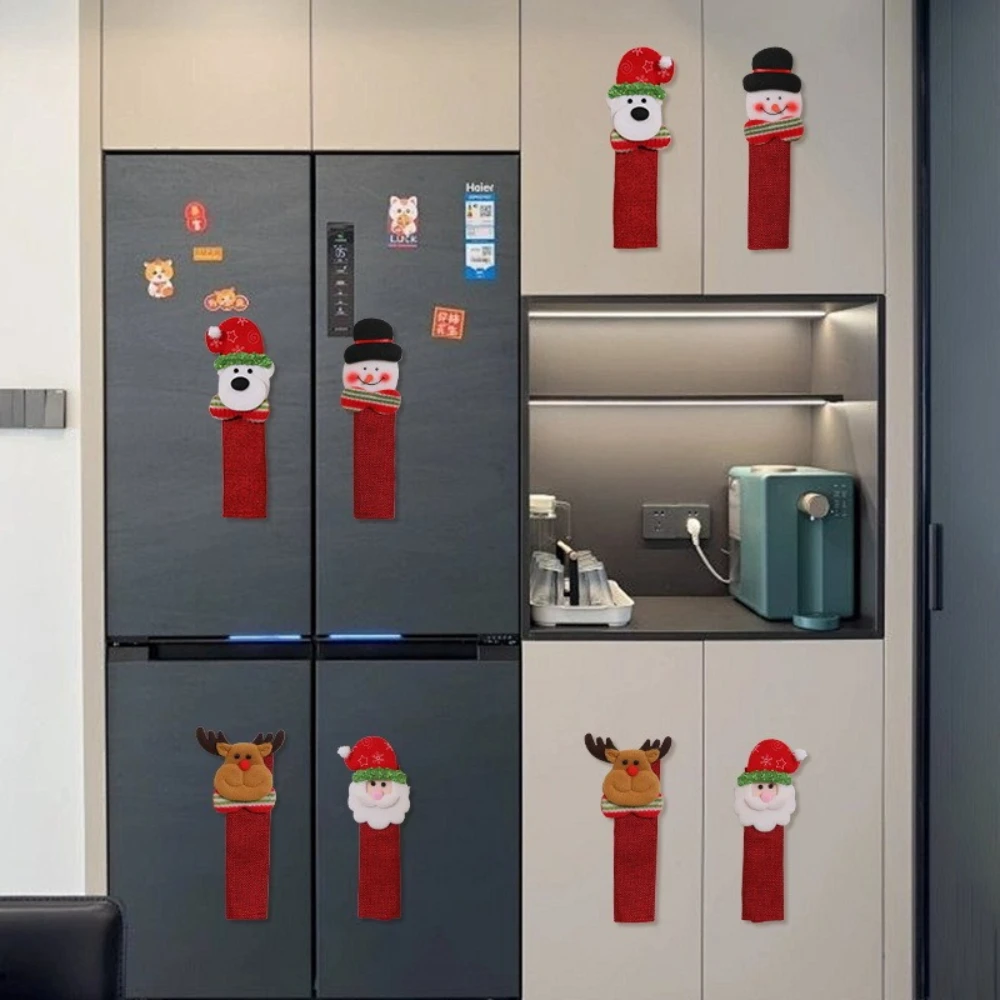 

4pcs Christmas Decorations Microwave Oven Door Handle Covers Protective Covers Door Pull Gloves Linen Refrigerator Handle Gloves