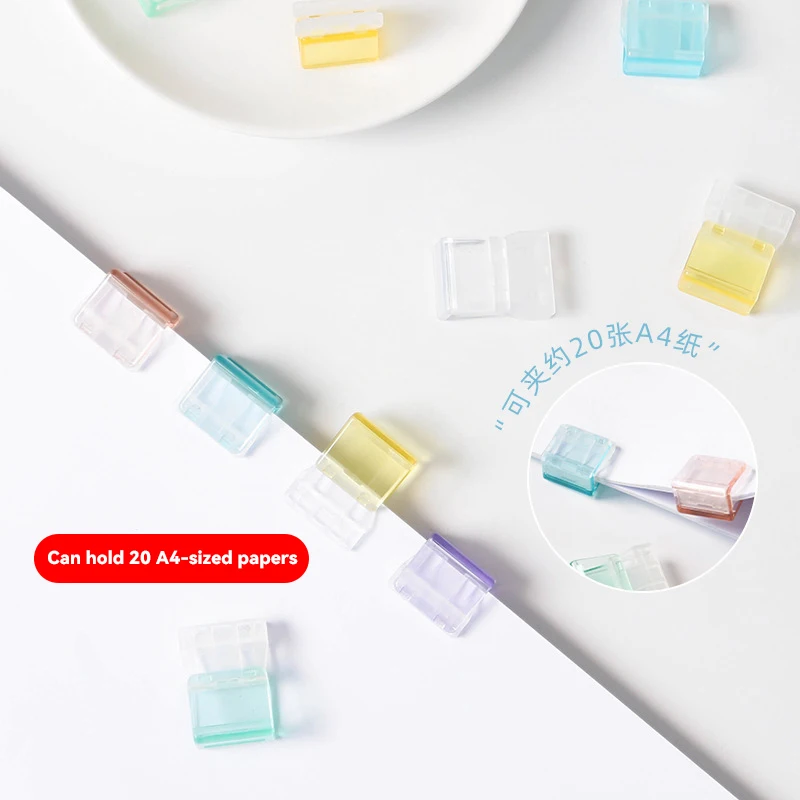 New 20pcs Paper Creative Fixed Clip Transparent Color Push-pull Clip Student Notebook Information Office File Storage Folder.
