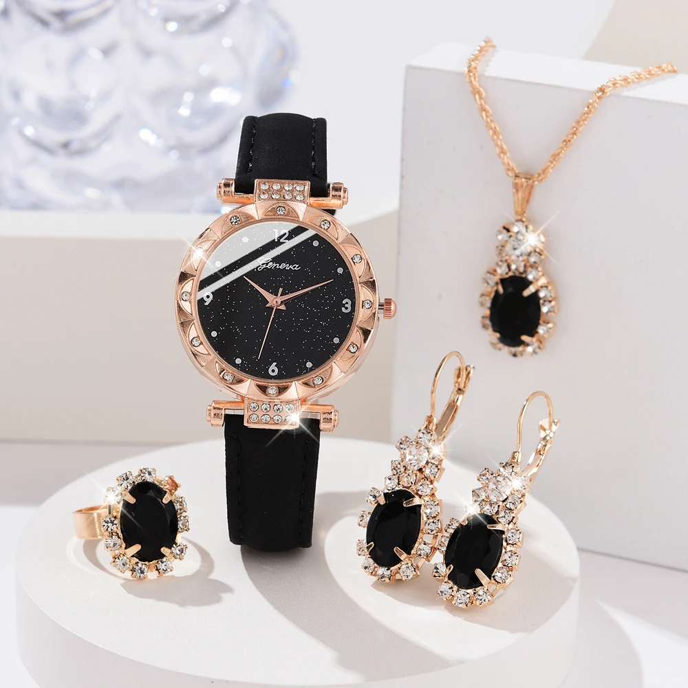 Women Fashion Gift Luxury Girl Watch Quartz 5Pcs Elegant