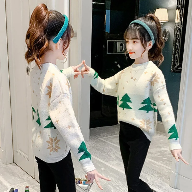 Girls Sweater Plucked 2023 Autumn Winter New Children\'s Thickened Fashion Christmas Sweater Girl Winter Kids 7 8 10 11 12 Years