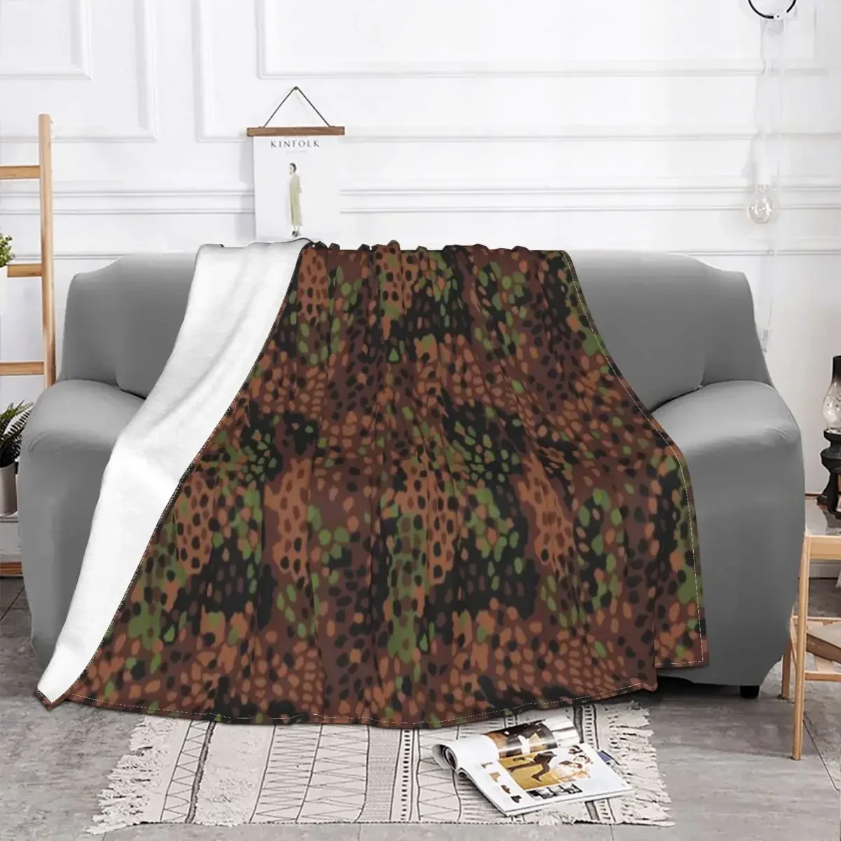 Camouflage Russian Blankets Fleece Print Russian Woodland Breathable Super Warm Throw Blankets for Bed Office Bedding Throws