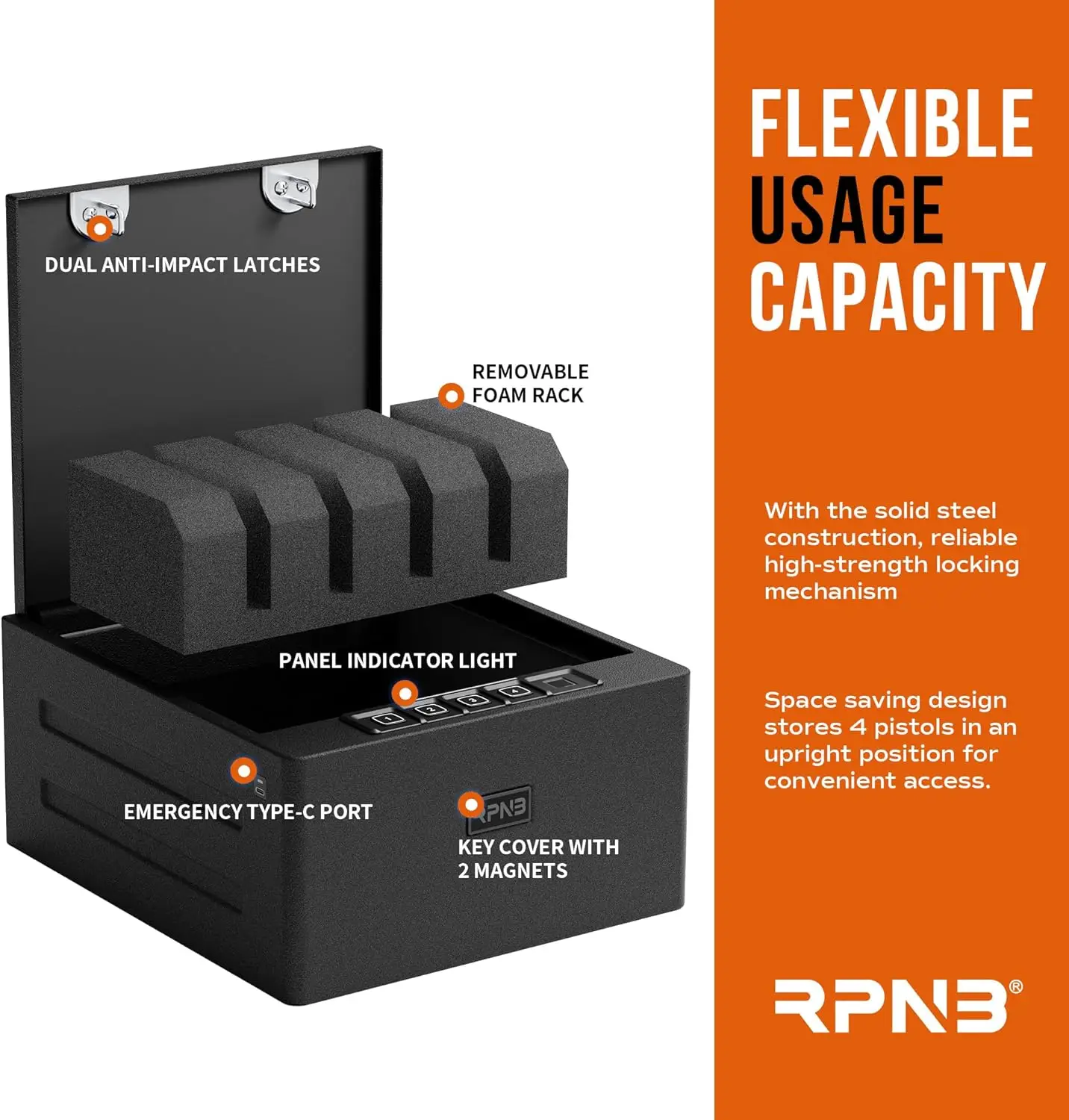 Gun Safe, Biometric Gun Safe for Handgun, 4 Pistols High Capacity Handgun Safe with Digital Keypad, Biometric Fingerprint