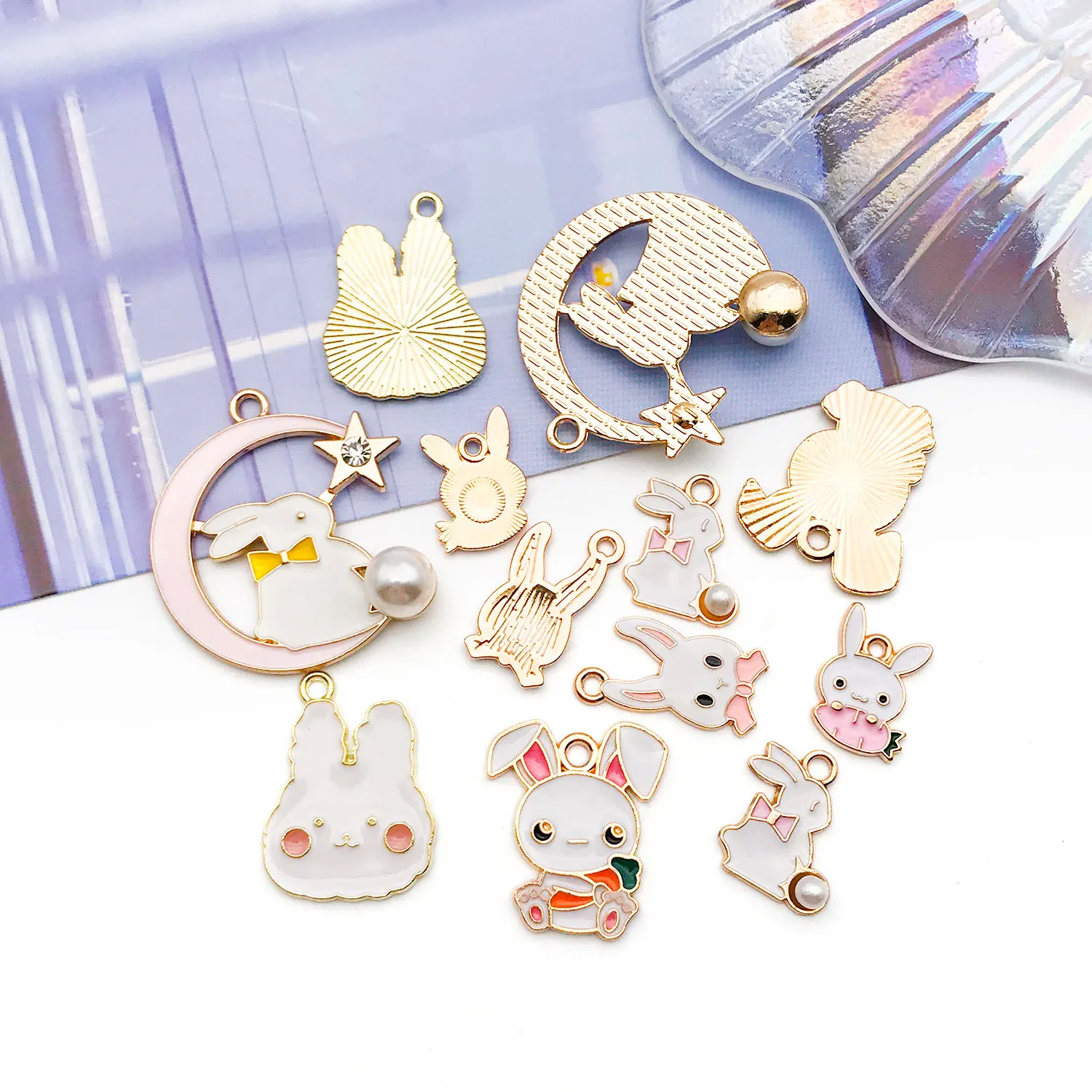 12pcs/set of mixed drip oil Easter bunny pendant, DIY necklace, bracelet, earring, jewelry, Halloween Thanksgiving accessories.