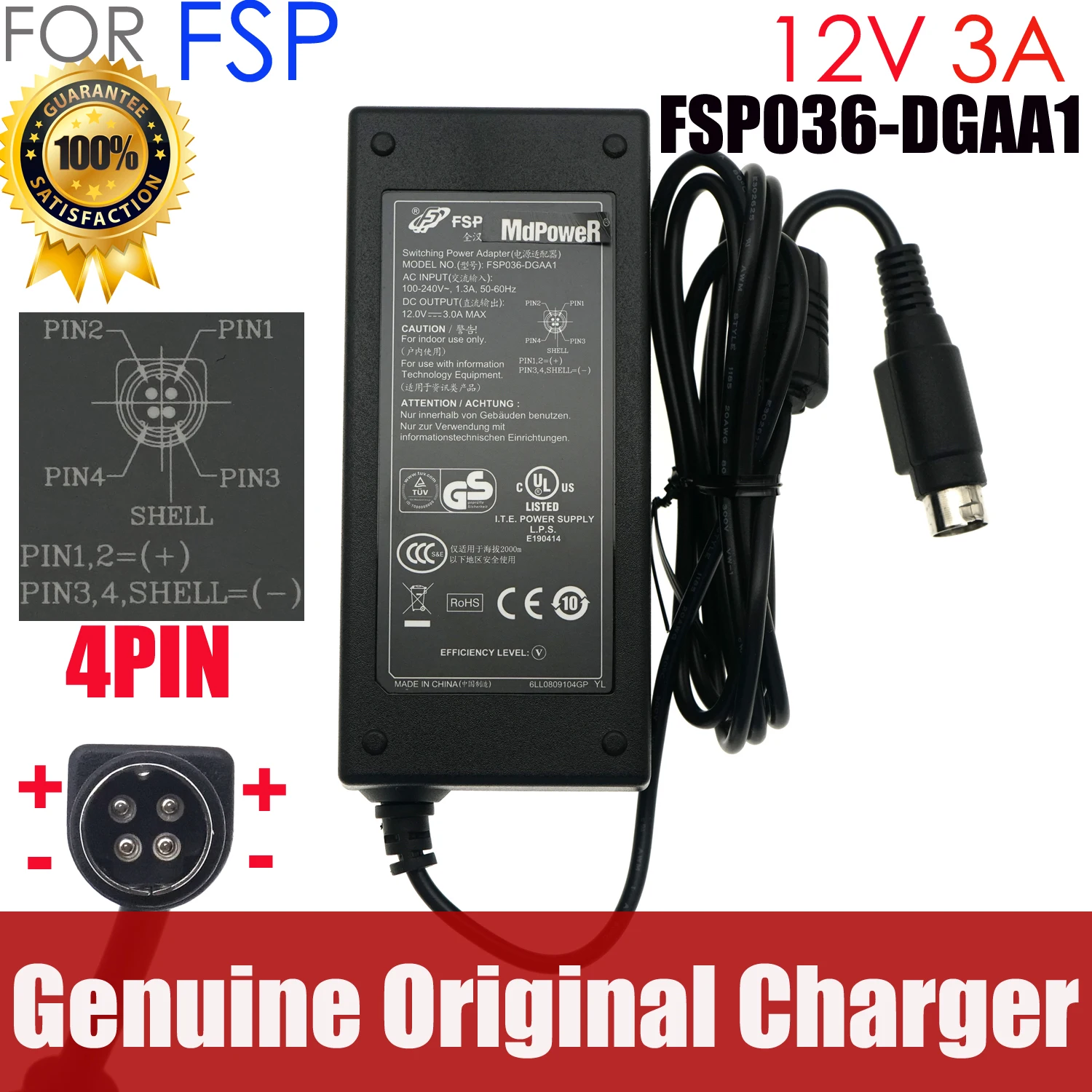 Genuine FSP FSP036-DGAA1 12V 3A 36W 4PIN  AC Adapter Charger Power Supply 
