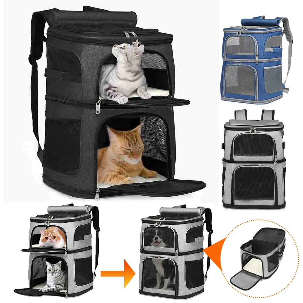 2 In 1 Dual Pet Backpack for Small Cats and Dogs Portable Pet Travel Carrier Double Layer and Breathable Design Cat Cage