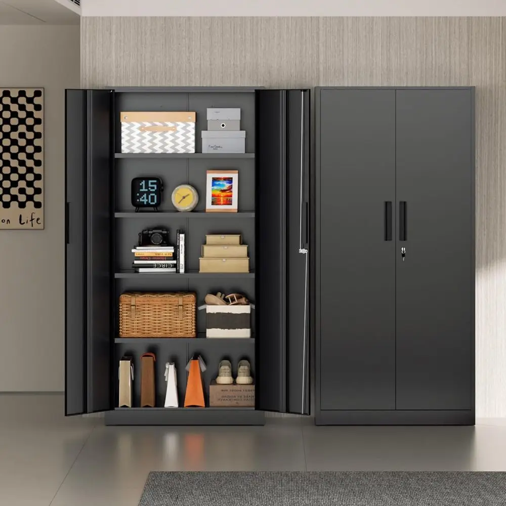 72” Metal Storage Cabinet, Garage Cabiand Storage System with Doand Shelves, Tall Lockable Tool Cabinet or Garage, Oice, Home (B