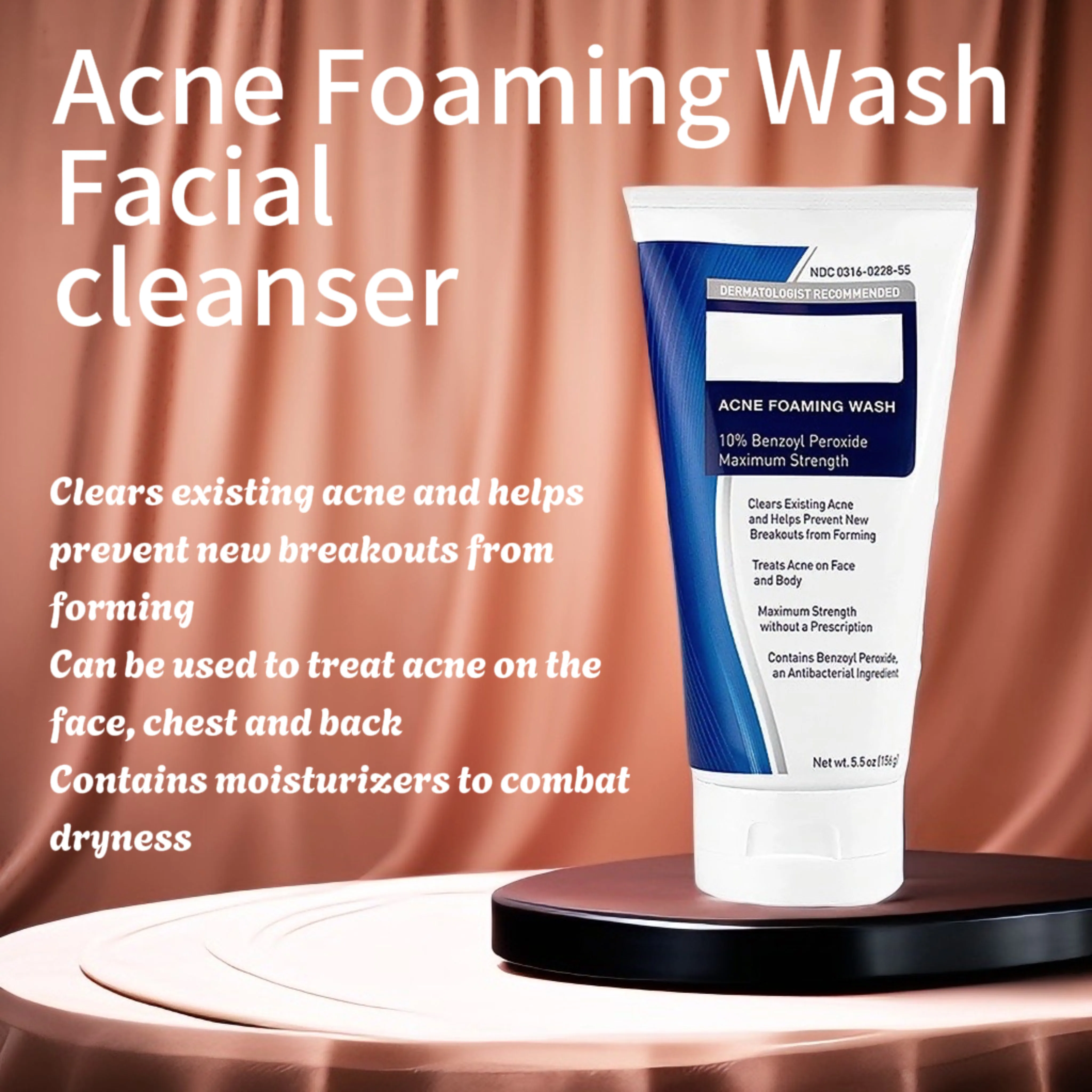 156 g  P Foaming Facial Cleanser, Body Lotion, Benzoyl Peroxide, 10% Facial Cleanser