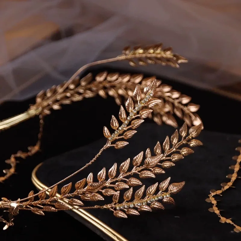 إكسسوارات الشعر الزفاف خمر الذهب اللون Headbands الباروك ورقة أغطية الرأس غطاء الرأس العرائس التيجان والتيجان مجوهرات الزفاف #2