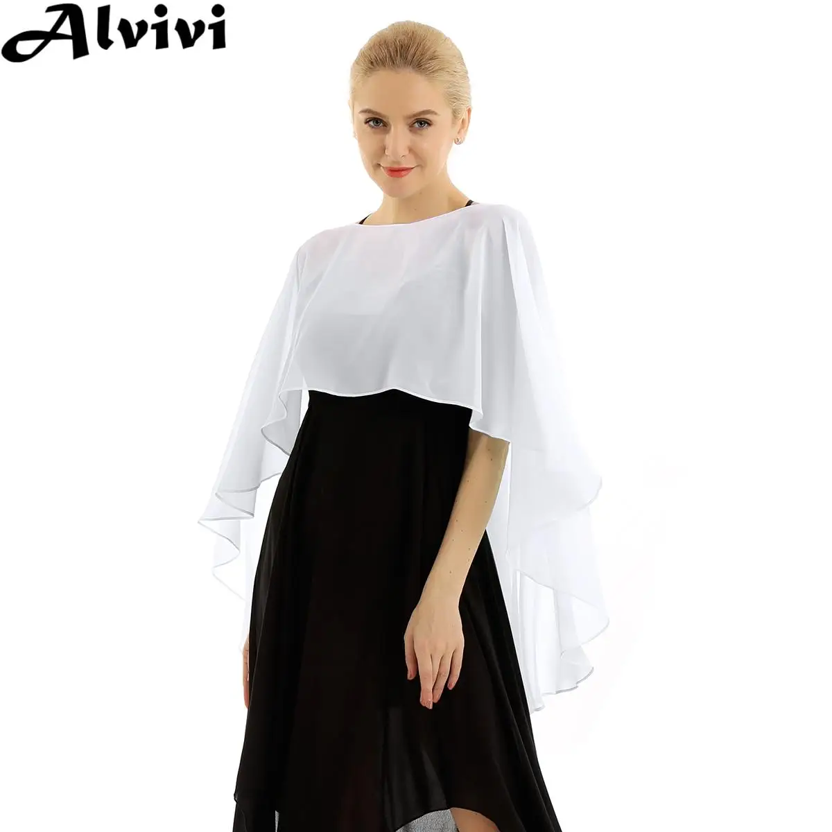 Women Chiffon Pullover Shawl Solid Color Soft Lightweight Hi-low Hem Shrug Wedding Bridal Bridesmaid Evening Party Dress Capes