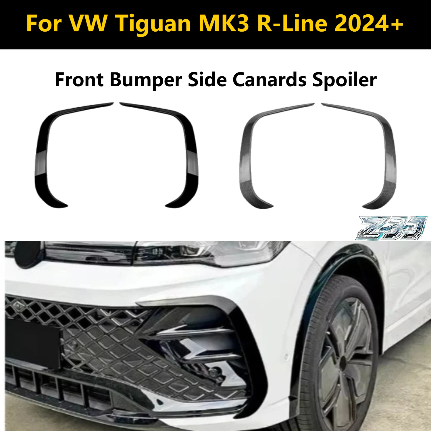 

For VW Tiguan MK3 R-Line 2024+ Front Bumper Side Canards Spoiler Splitter Fog Light Air Vent Trim ABS Car Body Kits