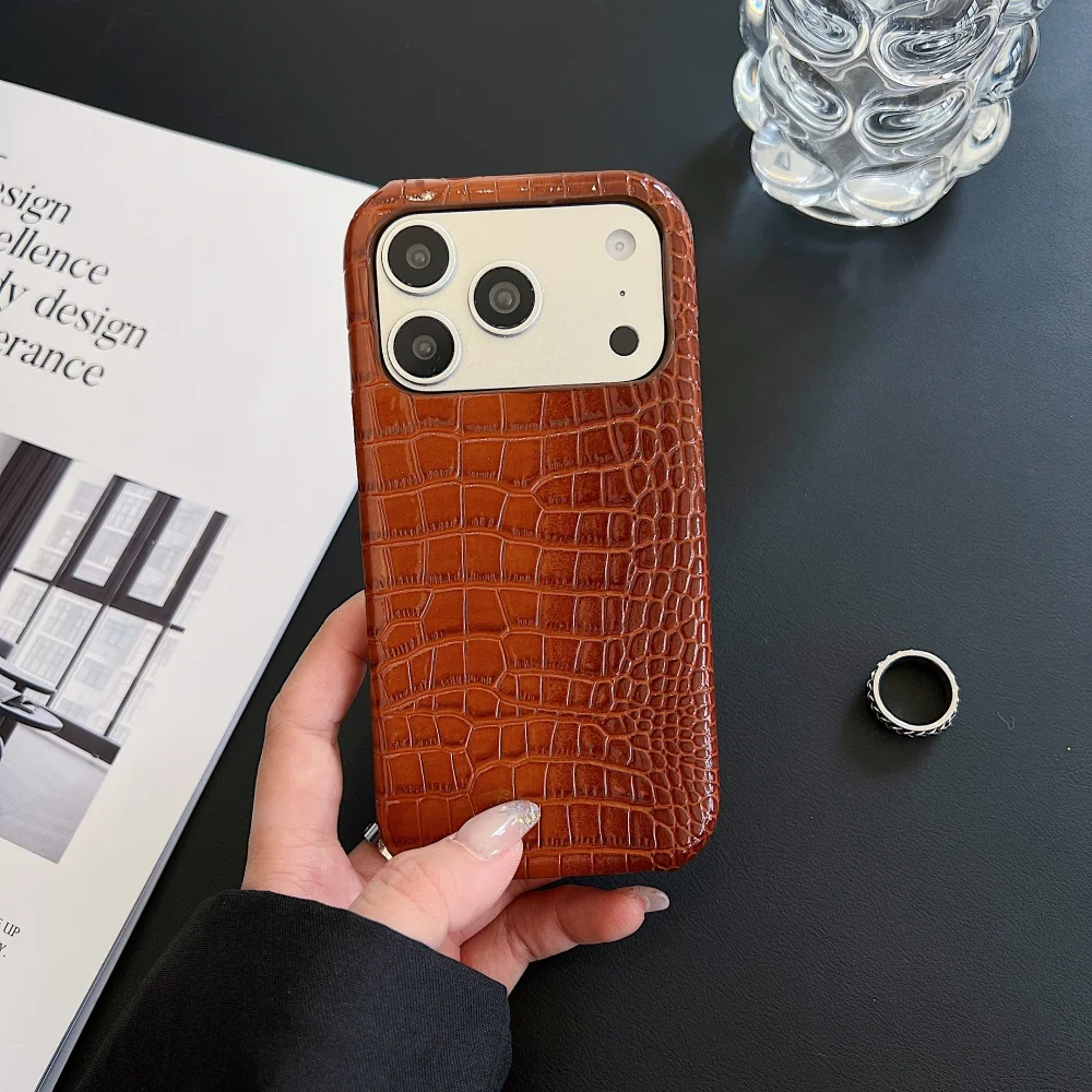 Crocodile Patterned PU Leather Glossy Case For iPhone 18ProMax 17 16 15 14 Pro Max Plus 13 12 11 Luxury Creative Frameless Cover