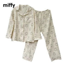 Kawaii MIffy Cotton Gauze Pajamas Long Sleeve Trousers Cardigan Home Suit Two Sets Christmas Gift