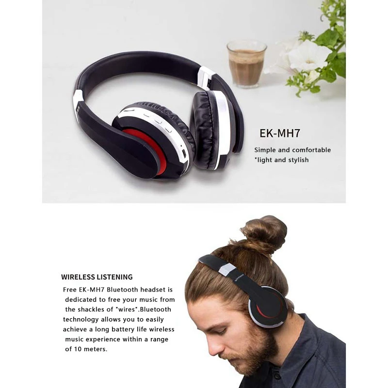 หูฟัง EK-MH7แบบบลูทูธ5.0หูฟังกีฬาแบบพับได้ไร้สายพร้อมเอฟเฟกต์สเตอริโอลดเสียงรบกวน
