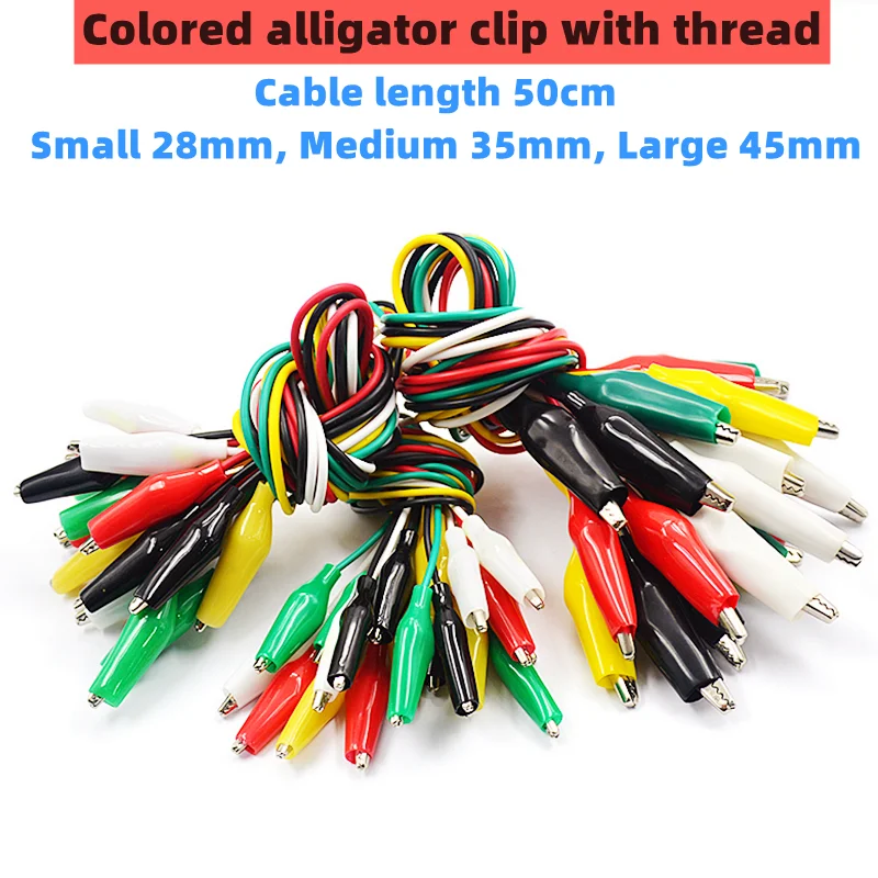 10 sztuk kolor zacisk krokodylkowy elektryczny DIY mała bateria przewód zasilający osłona zacisk elektryczny podwójna głowica zacisk testowy. 28mm35mm45mm 50cm