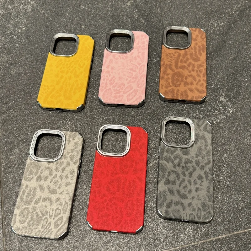 

Luxury Leopard Leather Suede Plating Phone Case for iphone 11 12 13 14 15 16 Pro Max Plus for iPhone11-16promax Panther Cover