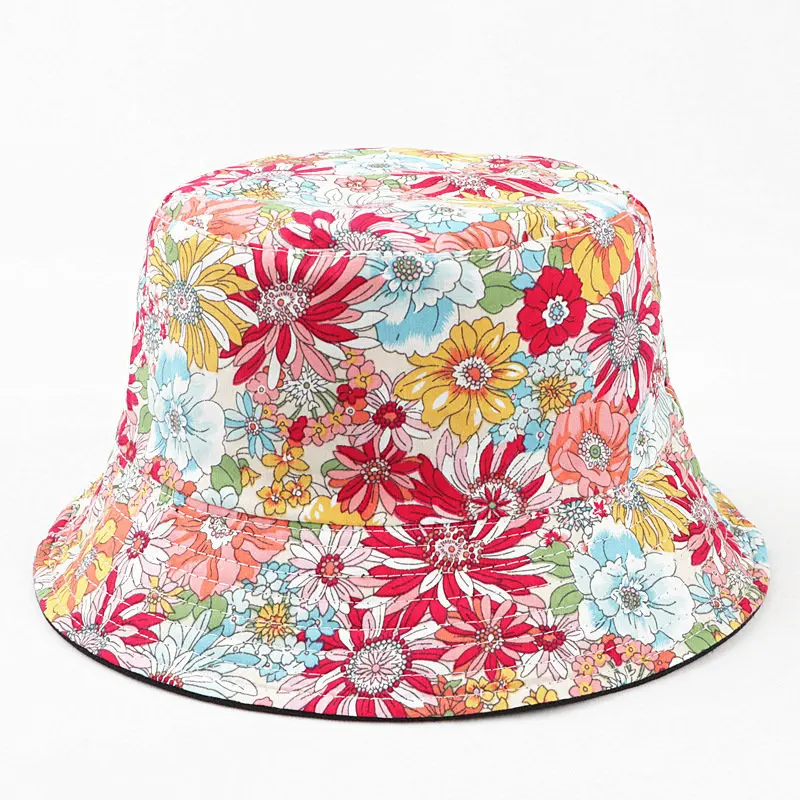 2023 Spring Cotton Cartoon Flower Print Bucket Hat Fisherman Hat Outdoor Travel Sun Cap For Men And Women 160