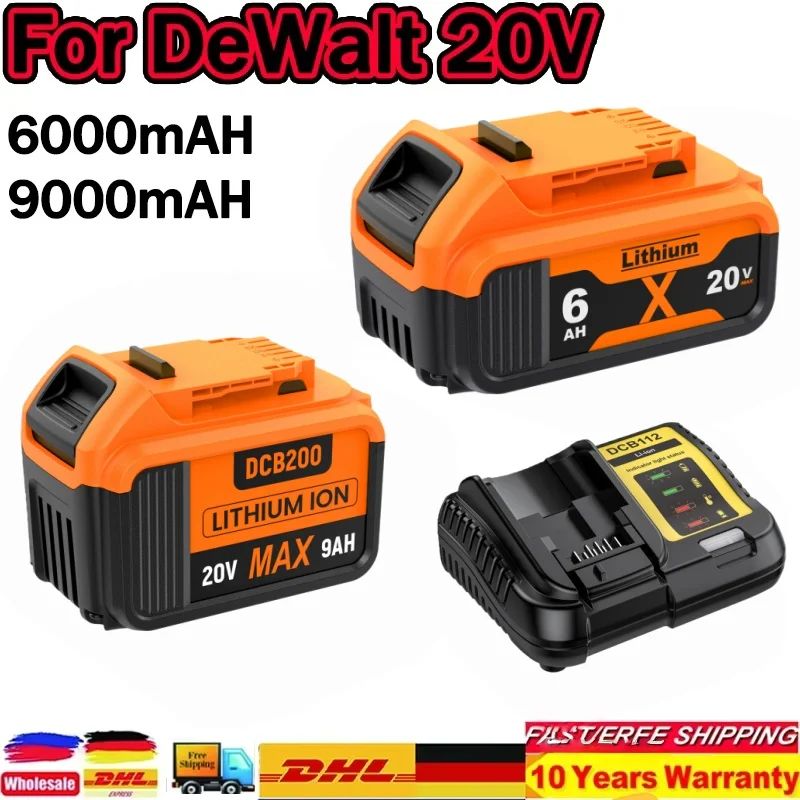 Para destornillador Dewalt 20V 6.0Ah/9.0Ah DCB200 batería de iones de litio DCB612 DCB609 DCB205 DCB200 DCB182 para Dewalt 20V fer