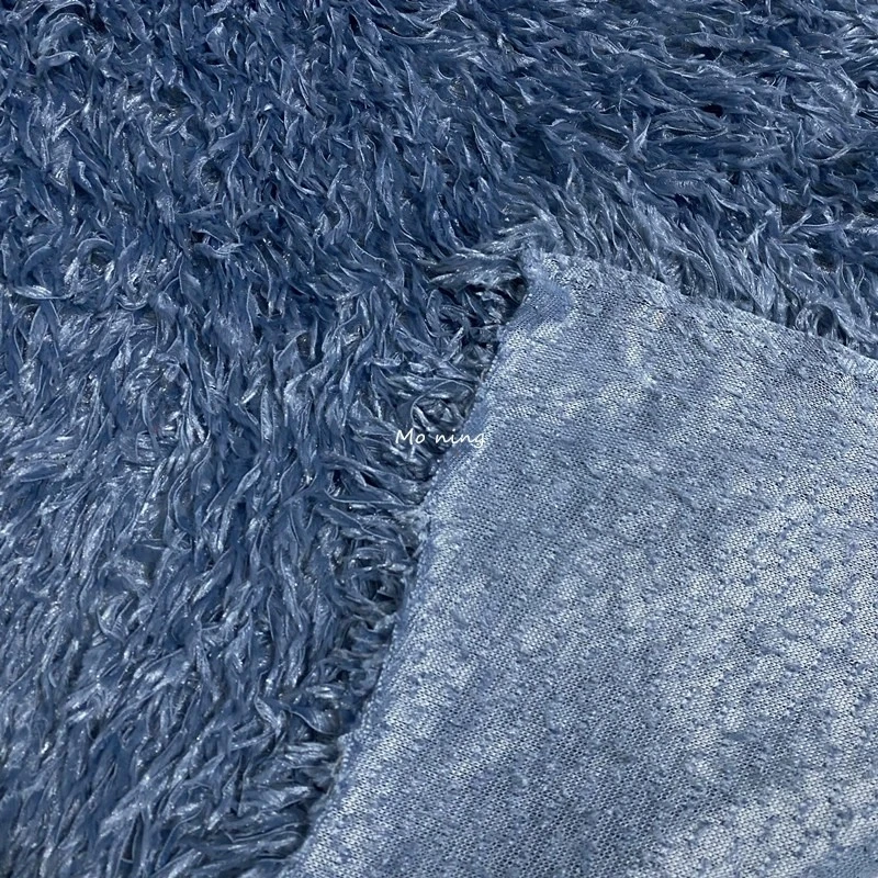 Blue Simulation Feather Elastic Tassel Fabric Fashion Jacket Performance Clothing Pillow Decoration Clothing Design Fabric Mesh