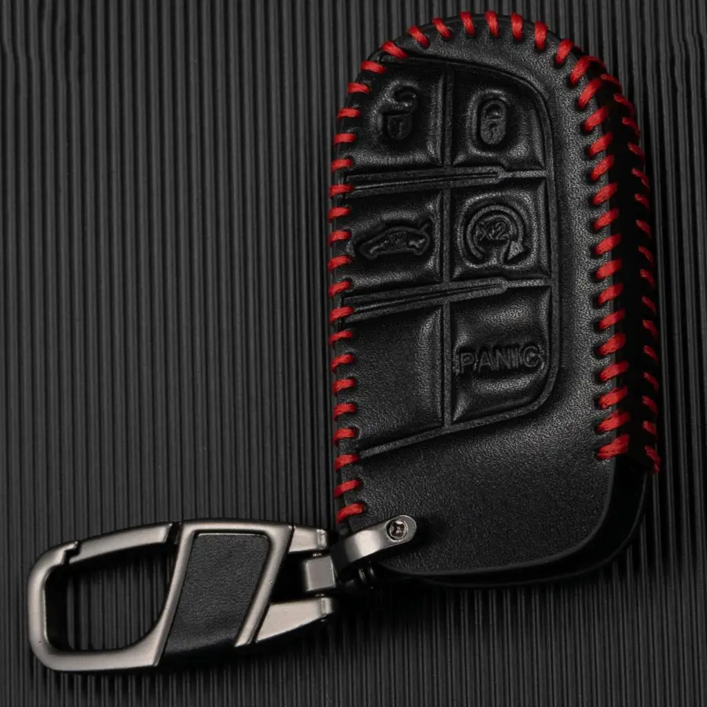 For Jeep Grand Cherokee Compass Dodge Charger Chrysler 200 300 300C Remote Key Cover Case Protect Key Chain Ring PU Leather Auto view 5