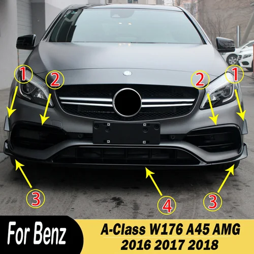 Para Mercedes Benz Clase A W176 A45 AMG 2016 2017 2018 difusor de labio de parachoques delantero divisor cuchillo de viento luz antiniebla Kits de carrocería de rejilla