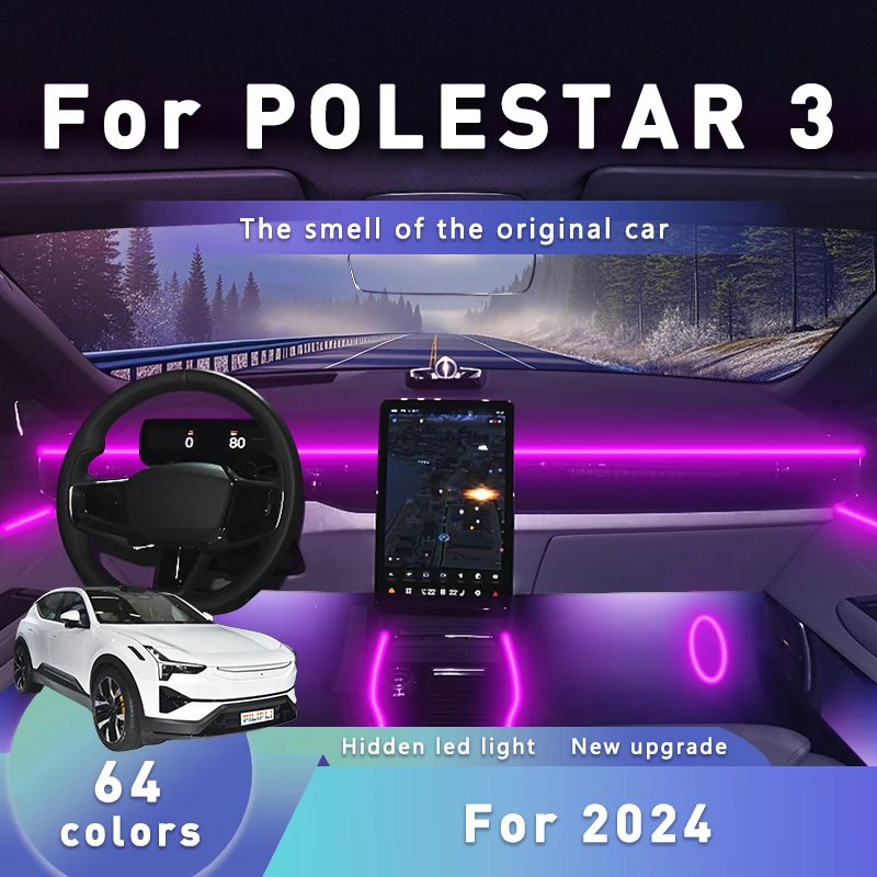

FILIPLI для POLESTAR 3 для 2024, акриловый светильник для салона автомобиля, многоцветный автомобильный светильник для украшения атмосферы, простой в установке
