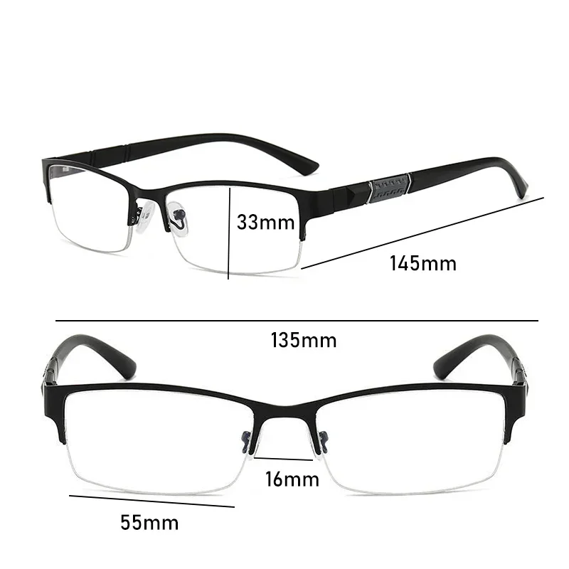 Business Reading Glasses Men Presbyopic Eyeglasses Half-frame HD Glasses Diopter 0 To +4.0