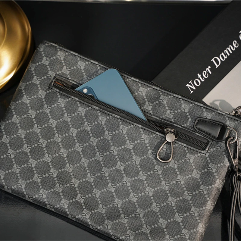 Vintage Printed Clutches Men Fashion Design Hanbags Men Clutches Luxury Business PU Leather Hand Bags Male Clutch Envelope Bag