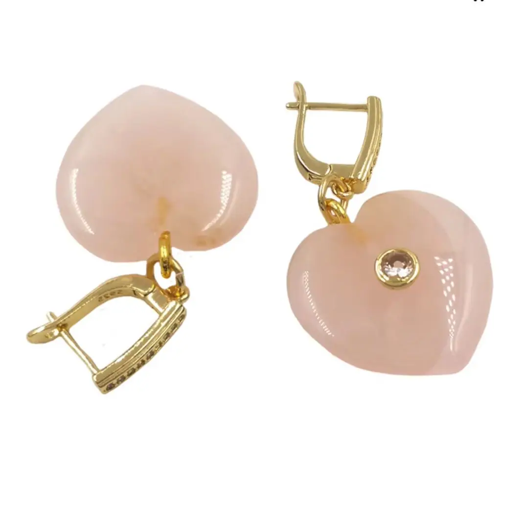 

WT-E810 Hotsale Luxury Style Heartshape Smooth Amethyst Black Obsidian Gemstone WithZircon Paved Mid-Length Earrings