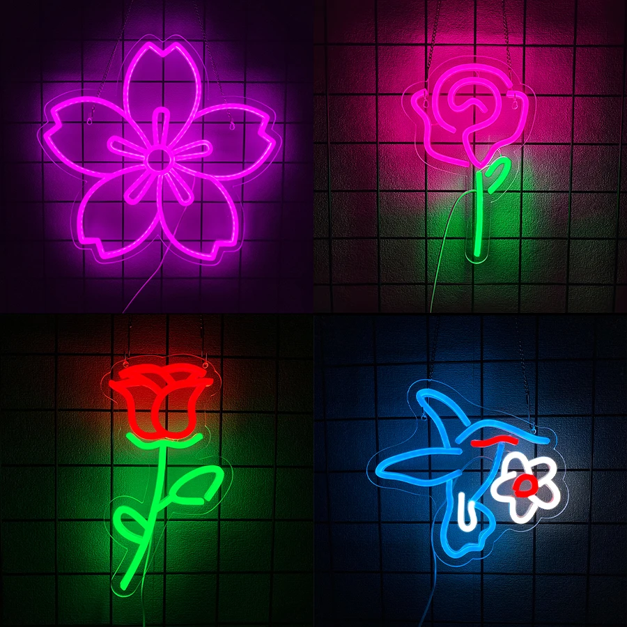Flower Series Neon Sign For Wall Decor,Led Neon Light For Bedroom,Living Room,Classroom,Flower Store Decor,Wedding Party,Bar