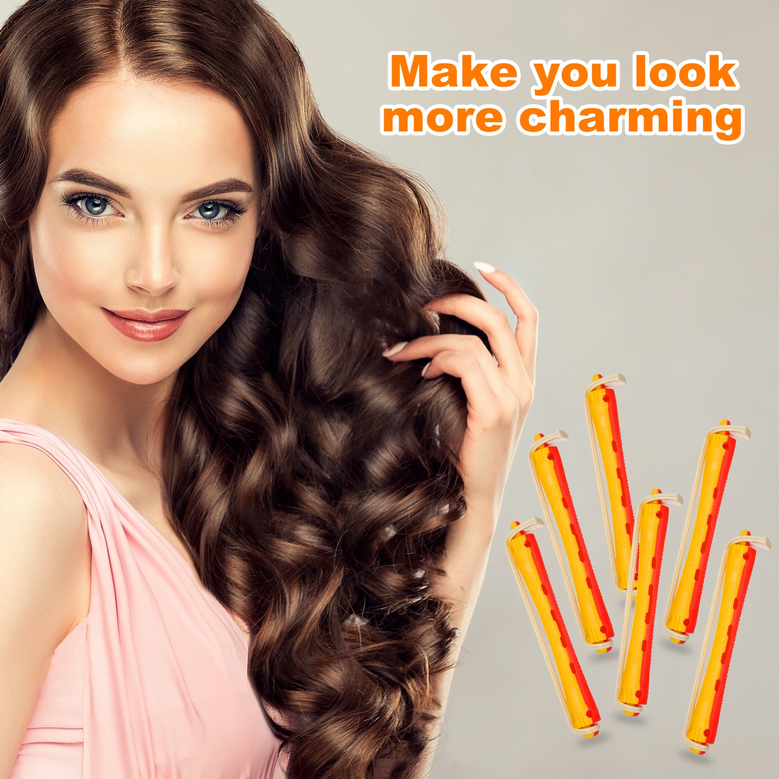 

24pcs 2 Packs Curlers Perm Rods Spiral Rollers Rubber Bands Red Yellow Salon Use Wet Hair Styling Wavy Hair