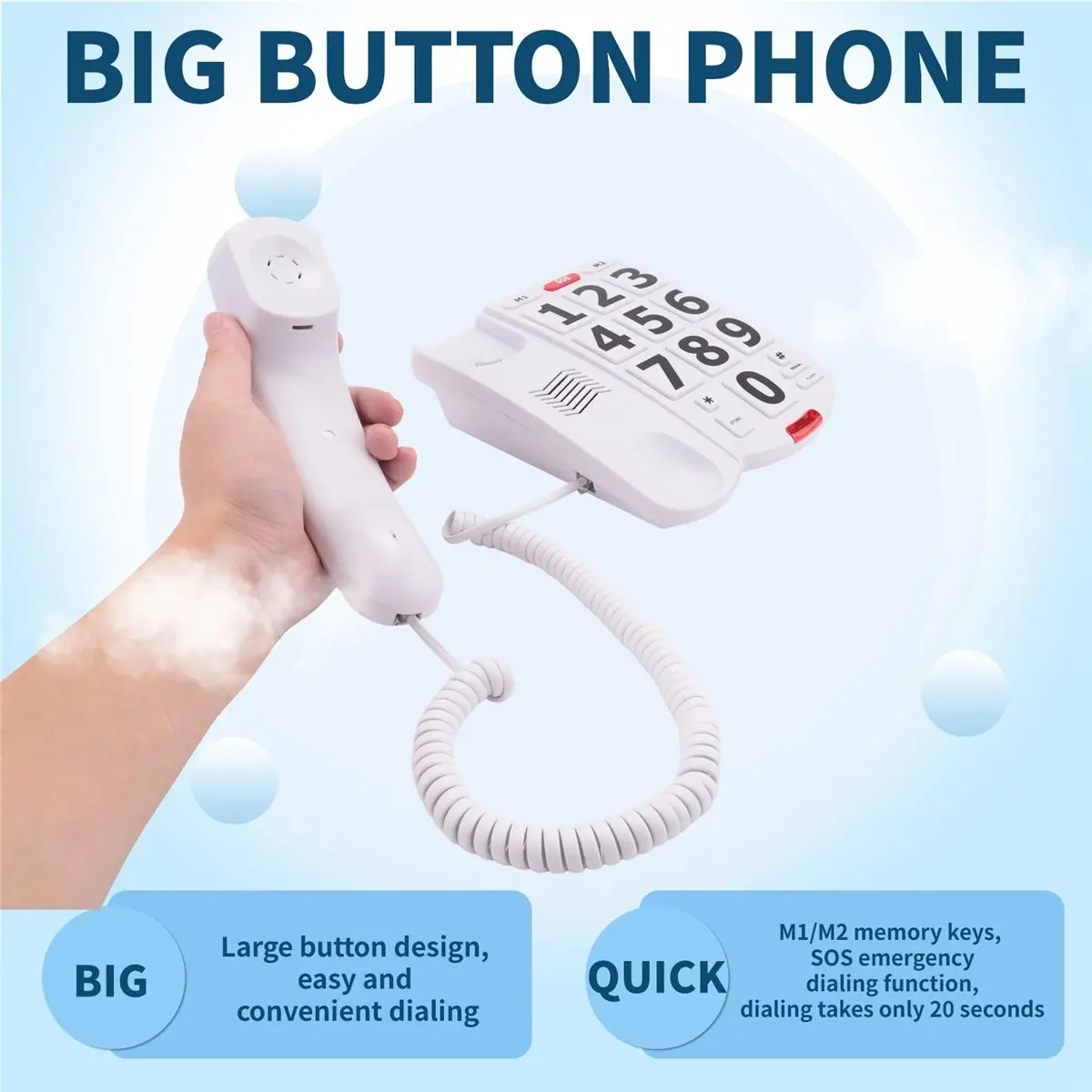 OK Big Button Phone for Elderly Seniors, Home Land Line Phone One Key for Help Telephone for the Visually Hearing Impaired