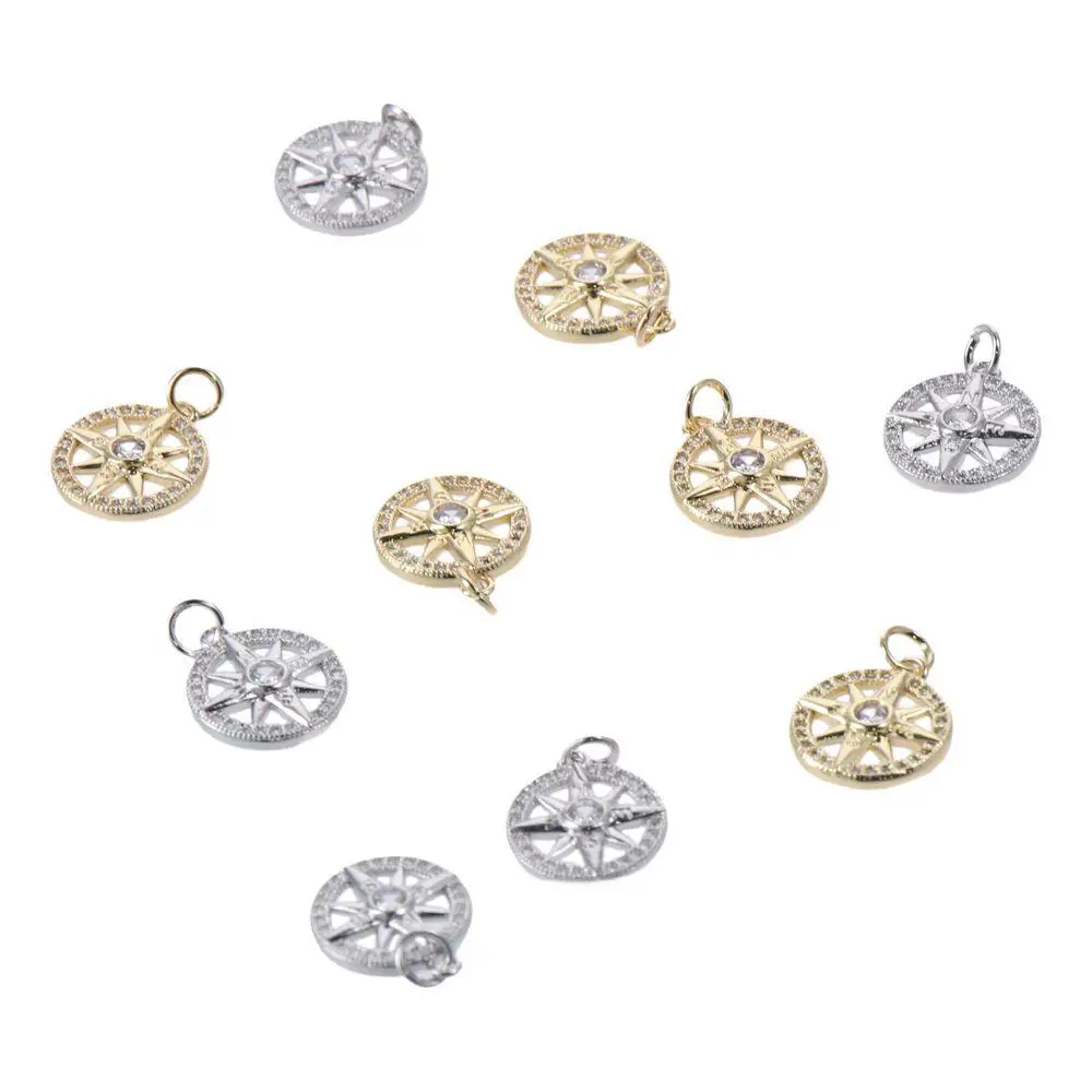 Cubic zirconia and brass Compass Charms Gold, silver Pendant with Cubic Zirconia Golden Brass Pendan Charms Accessories