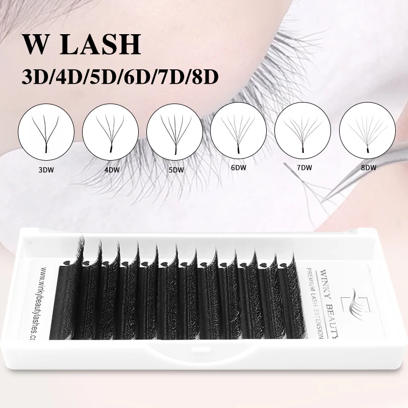 False eyelashes stock clearance sale,3D/4D/5D/6D/7D/8D W Shape Natural Soft Hand Woven Fans Automatic Flower False Eyelashes