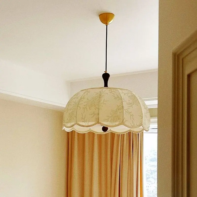 

Nordic French Vintage pendant lights Wabi-Sabi Style Living Dining Bedroom Patterned Solid Wood cloth Lamp Chandelier