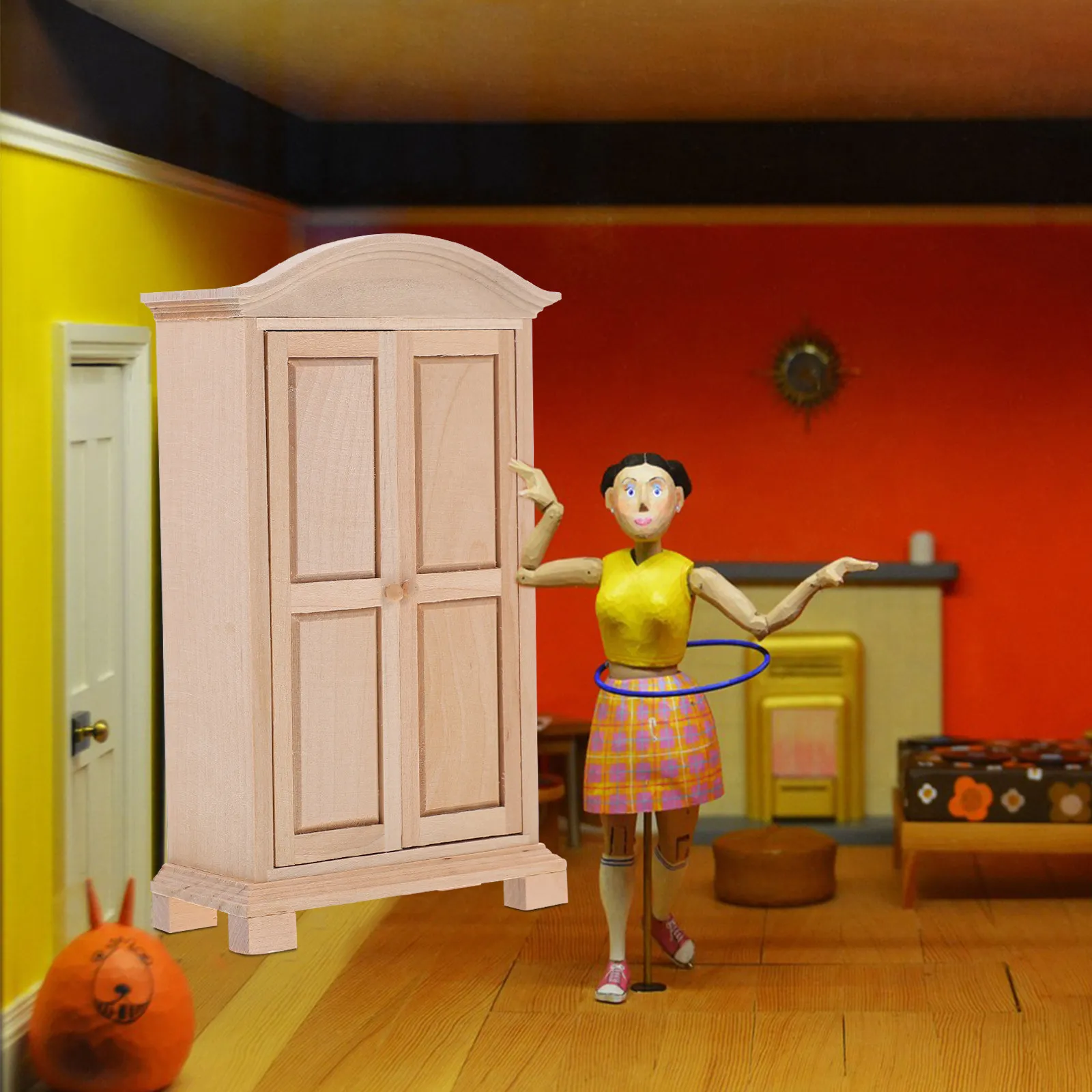 

Miniature Wooden Wardrobe for Dollhouse Mini Closet Decor with Premium Wood Construction Vivid Detail Lifelike Design Small