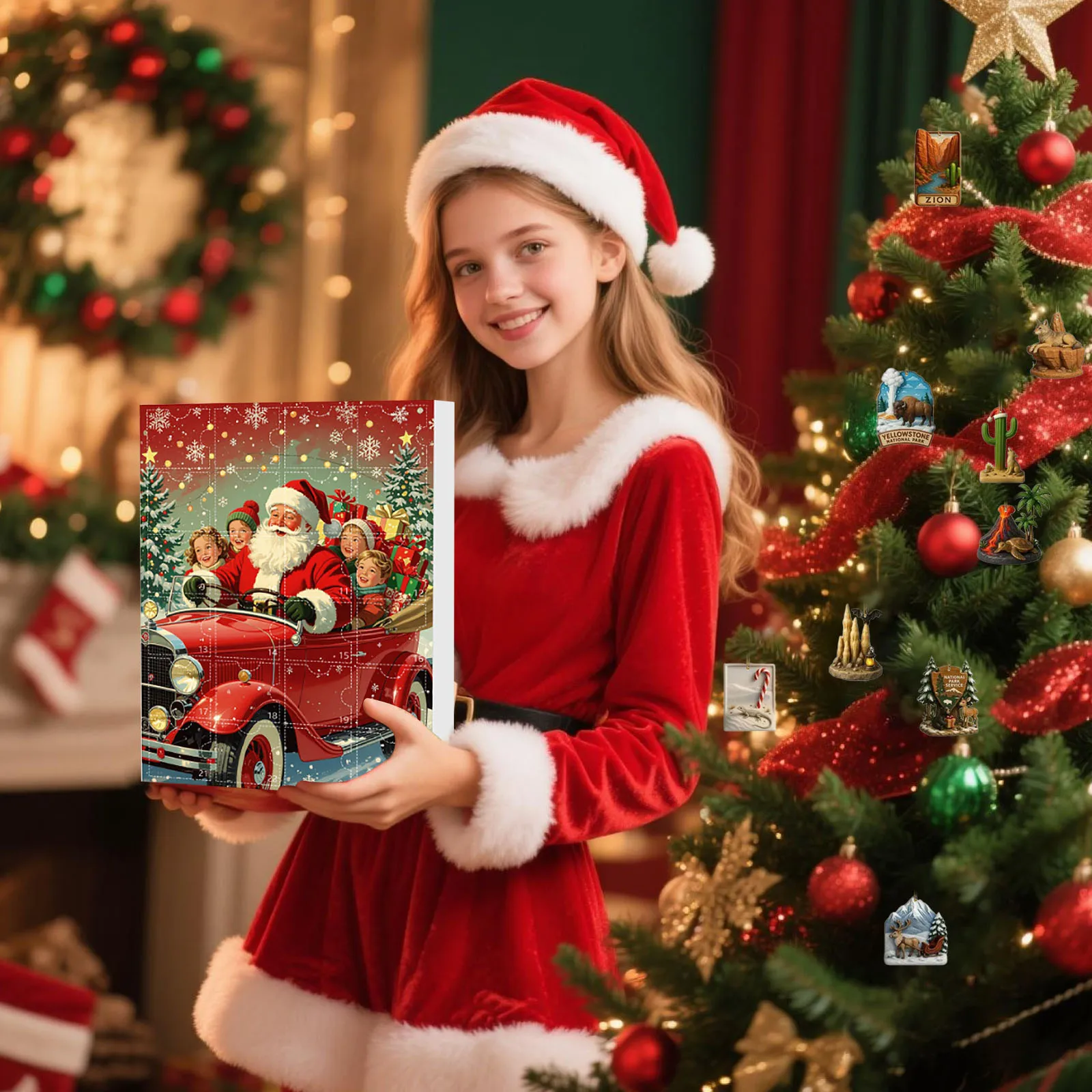 Giocattoli di moda 2025 24 giorni di Natale Conto alla rovescia a sorpresa Calendario da appendere a parete 2d Ciondolo acrilico decorativo per bambini Popolare