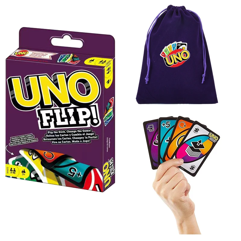 UNO Flip! Card Game With Double-Sided Deck For Families Game Nights for 7 Year Olds and Up 112 Cards contain storage bag