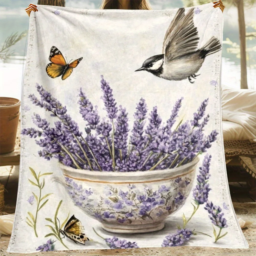 Oversized Lavender Floral Butterfly Nature Blanket Throw 150x230cm Cozy Cottagecore Picnic Decor Gift