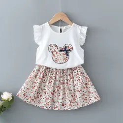 Melario Baby Girls Summer Clothes Flying Sleeve White Tops with Plaid Shorts Two-piece 2-6 Years Casual Kids Girl Clothing Set